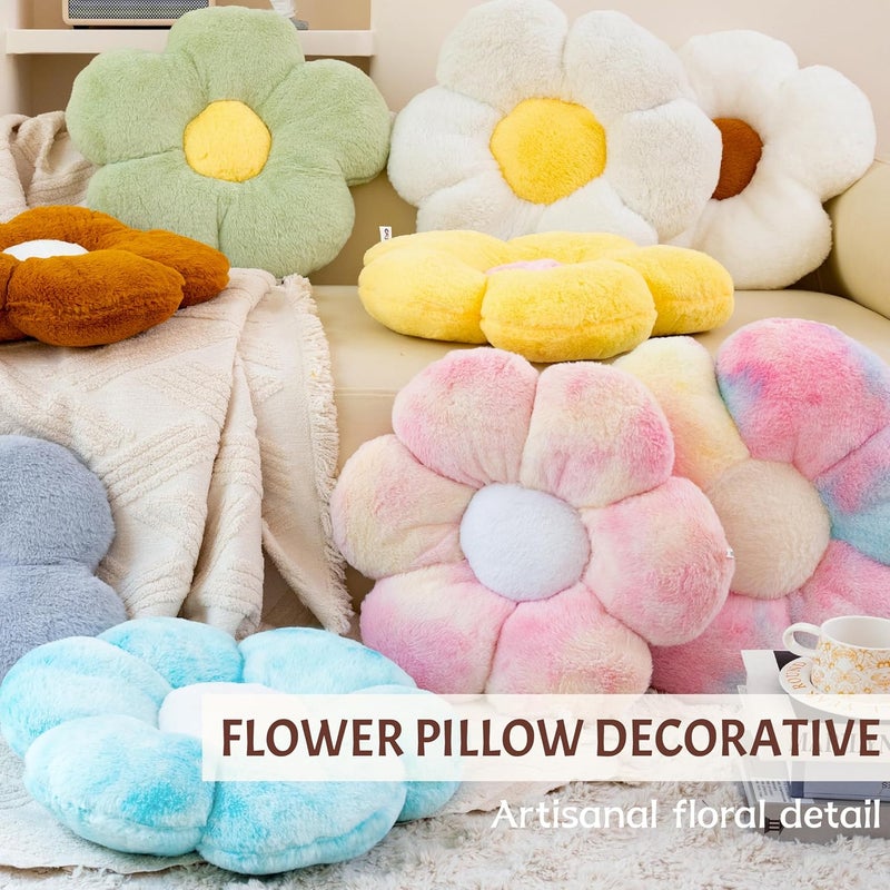 AmyToo 18” Blue Flower Pillow Flower Shaped Throw Pillow Colorful Smile Daisy Flower Pillows Seating Cushions for Adults Kids Throw Pillows Couch Decor - Image 4